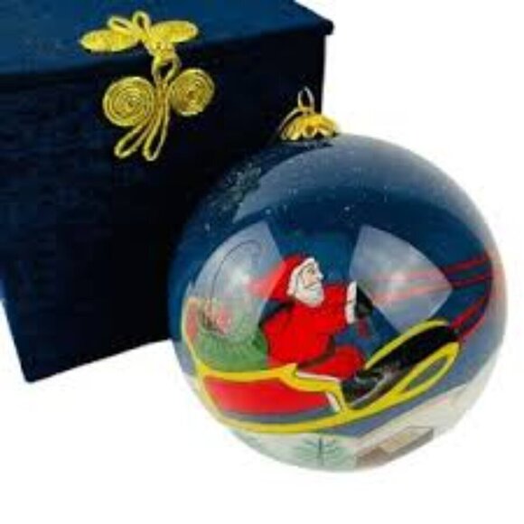 Pier 1 Li Bien Hand Painted Santa Sleigh Reindeer 1999 Christmas Glass Ornament - Picture 1 of 9